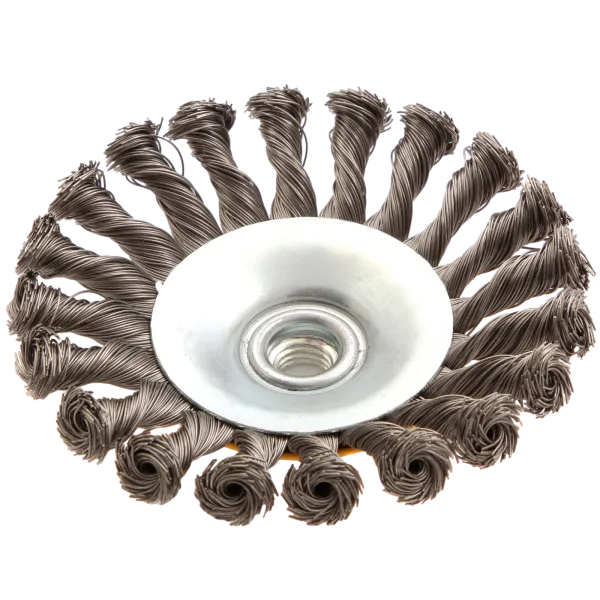 Щетка для УШМ DENZEL 746113, 125 мм, «тарелка», крученая нержавеющая проволока 0.5 мм, М14