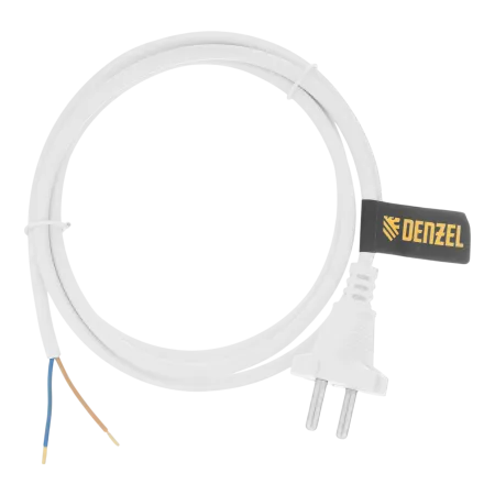 Шнур сетевой Energy Series DENZEL, ПВС, 1,5 м, 2 x 1 мм, с неразборной вилкой, белый