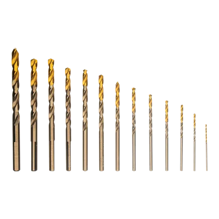 Набор сверл по металлу DENZEL, 1,5-6,5мм, Р6М5К8-TiN, Golden Tip, 13 шт