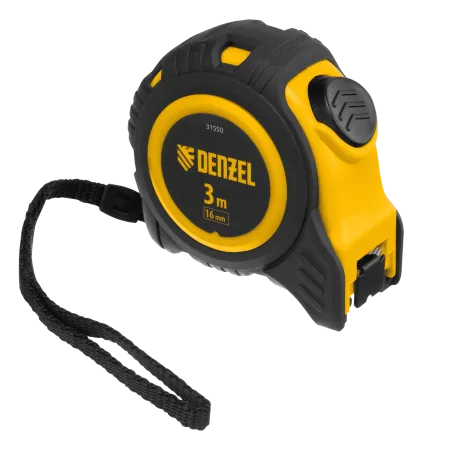Рулетка DENZEL 3м х 16мм, обрезиненный корпус, автоматическая фиксация