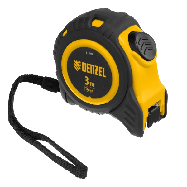 Рулетка DENZEL 3м х 16мм, обрезиненный корпус, автоматическая фиксация