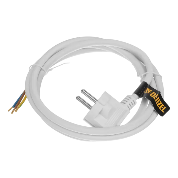 Шнур сетевой Energy Series DENZEL, ПВС, 1,5 м, 3 x 1,5 мм, с неразборной вилкой, белый