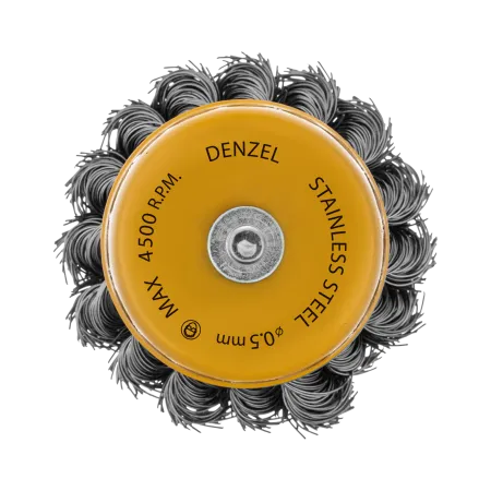 Щетка для дрели DENZEL, 65 мм, Чашка, со шпилькой, нержавеющая крученая проволока
