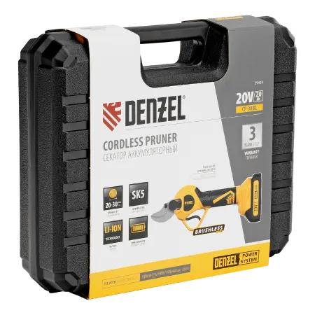 Секатор аккумуляторный, бесщет. DENZEL, CP-30BL, Li-Ion, 20 В, лезвия SK5