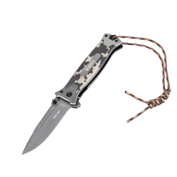 Нож складной DENZEL многоцелевой, системы Liner-Lock, с накладкой G10 на прямой рук-ке+стеклобой