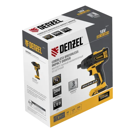 Винтоверт ударный аккумуляторный бесщеточный DENZEL CID-IB-200-0, 18В Li-Ion