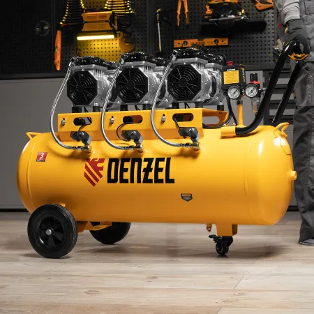 Компрессор безмасляный, малошумный DENZEL DLS 1800/100,1800 Вт, 3x600, 100 л, 345 л/мин