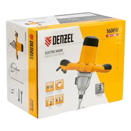 Миксер строительный DENZEL EM-1-1600, 1600 Вт, 180-460/300-750 об/мин