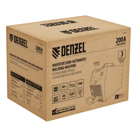 Аппарат инвертор DENZEL. полуавтомат. cварки IMIG-205SDR, 200 А, ПВ 60%, катушка 5 кг