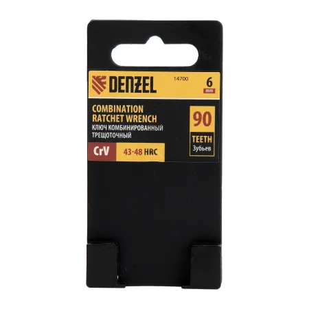 Ключ комбинированный трещоточный DENZEL, 6 мм, CrV, матовый хром