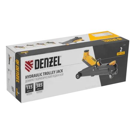 Домкрат гидравлический подкатной DENZEL 2 т, 135-385 мм