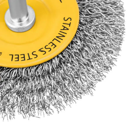 Щетка для дрели DENZEL, 75 мм, Плоская, со шпилькой, нержавеющая витая проволока