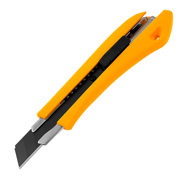 Нож DENZEL 18 мм, сменное лезвие, SK4, метал. направляющая, нажимной фиксатор