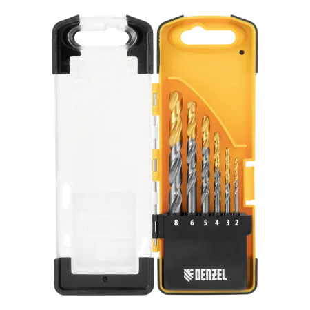 Набор сверл по металлу DENZEL, 2-8мм, Р6М5К8-TiN, Golden Tip, 6 шт