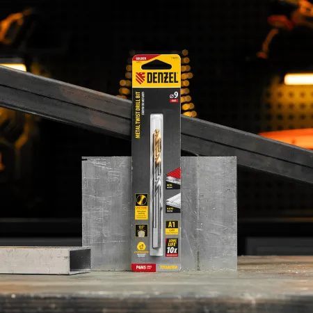 Сверло спиральное по металлу DENZEL 9 x 125 мм, Р6М5, Golden Tip