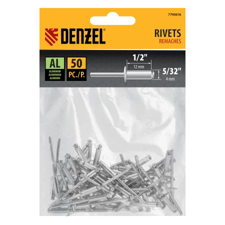 Заклепки алюминиевые DENZEL 5/32"-1/2", 4 х 12 мм, 50 шт