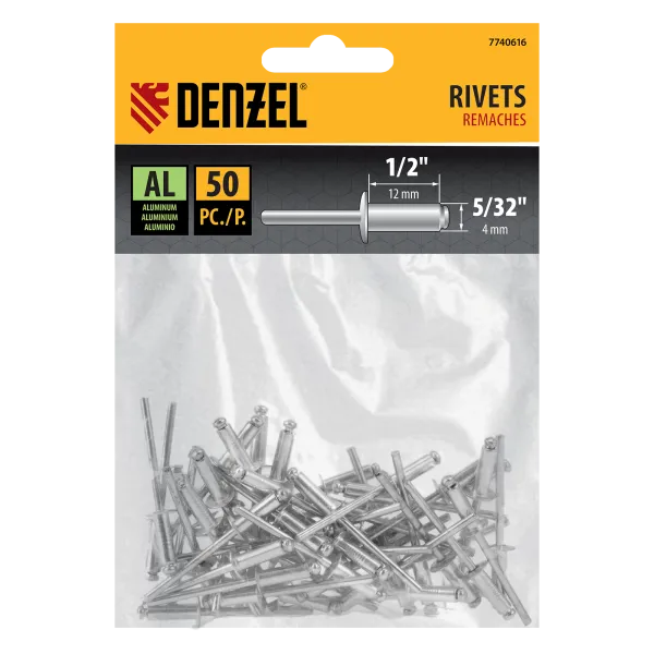 Заклепки алюминиевые DENZEL 5/32"-1/2", 4 х 12 мм, 50 шт
