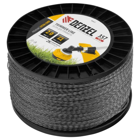 Леска для триммера DENZEL двухкомпонентная витой квадрат, 2,0мм х 357м, на DIN катушке EXTRA CORD