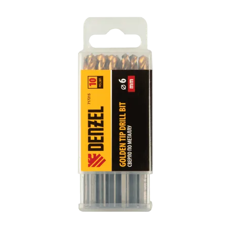 Сверло по металлу DENZEL 6 мм, HSS-Tin, Golden Tip, 10 шт.