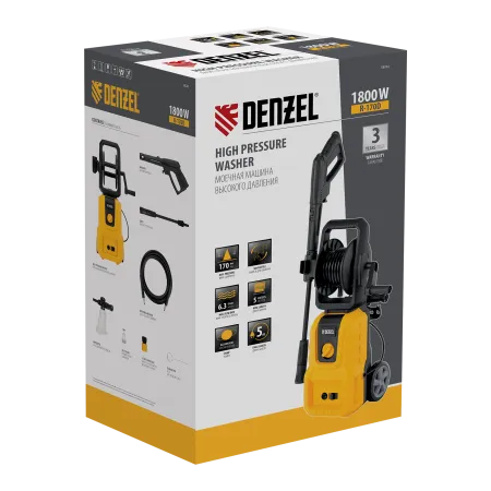 Моечная машина высокого давления DENZEL R-170D, 1800 Вт, 170 бар, 380 л/ч, с барабаном