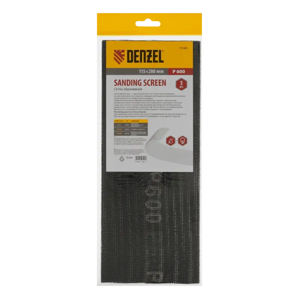 Сетка абразивная DENZEL 75189, P600, 115 x 280 мм, 5 шт.