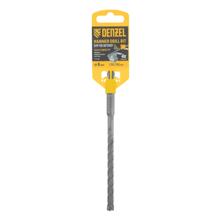 Бур по бетону DENZEL, цельная крестовая пластина, 8x165 мм, SDS PLUS