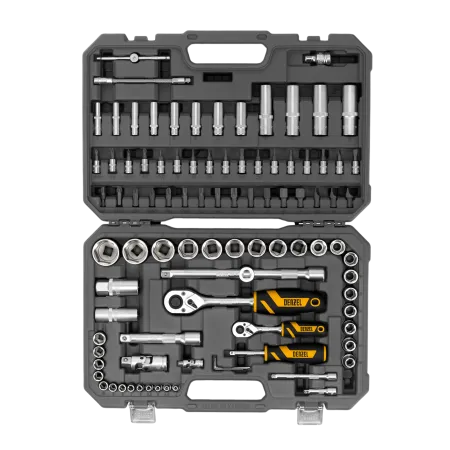 Набор инструментов DENZEL 1/2", 1/4", CrV, S2, пластиковый кейс, 94 предмета