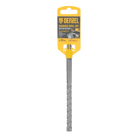 Бур по бетону DENZEL, цельная крестовая пластина, 10x165 мм, SDS PLUS