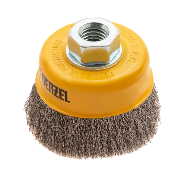 Щетка для УШМ DENZEL 746043, 75 мм, «чашка», витая нержавеющая проволока 0.3 мм, М14