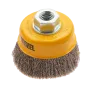 Щетка для УШМ DENZEL 746043, 75 мм, «чашка», витая нержавеющая проволока 0.3 мм, М14