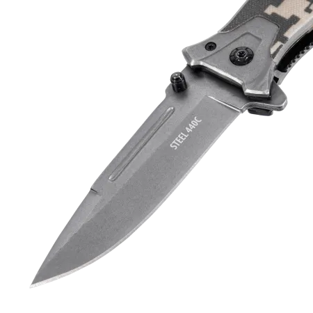 Нож складной DENZEL многоцелевой, системы Liner-Lock, с накладкой G10 на прямой рук-ке+стеклобой