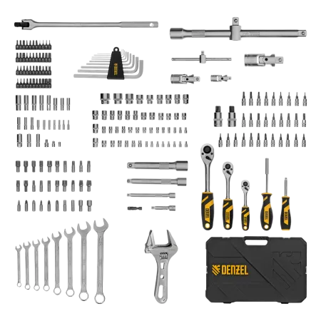 Набор инструментов DENZEL 1/2", 1/4", 3/8", CrV, S2, пластиковый кейс, 216 предметов