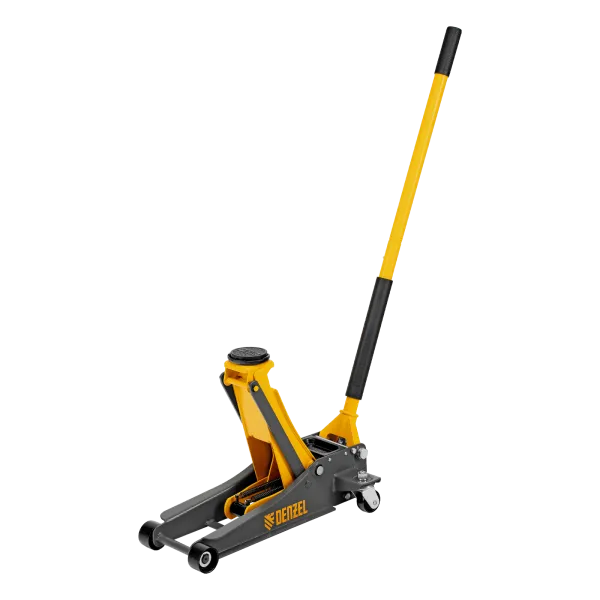Домкрат гидравлический подкатной DENZEL 2,5 т, 85-430 мм, быстрый подъем, низкий подхват, проф./