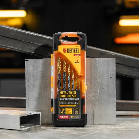 Набор сверл по металлу DENZEL, 2-8мм, Р6М5К8-TiN, Golden Tip, 6 шт