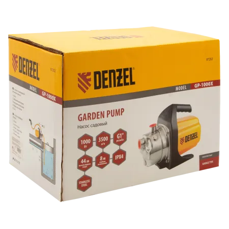 Насос садовый поверхностный DENZEL GP1000Х, 1000 Вт, 3500 л/ч, высота подъема 44 м