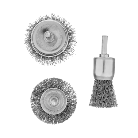 Набор щеток для дрели DENZEL, 1 Плоская 50мм, 2 Чашки 25-50мм, шпилька, нерж. вит. проволока