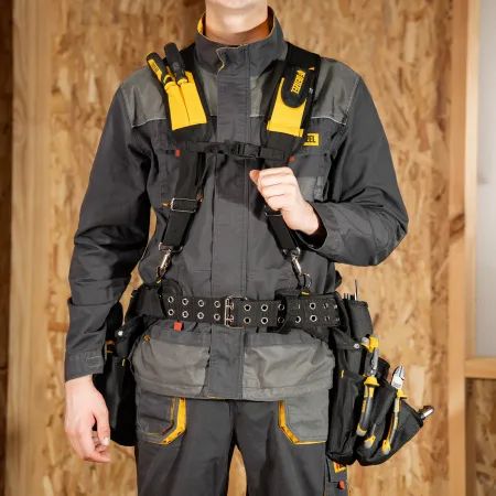 Пояс монтажника усиленный DENZEL с лямками, сумки поясные, держатель для молотка