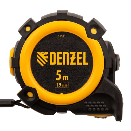 Рулетка DENZEL 31521 5м х 19мм, автоматич. фиксац., нейлон. покрытие, магнит. зацеп, двухстор. разметка