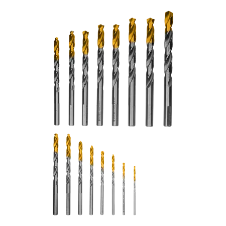 Набор сверл по металлу DENZEL, 1-10 мм, Р6М5-TiN, Golden Tip, 19 шт