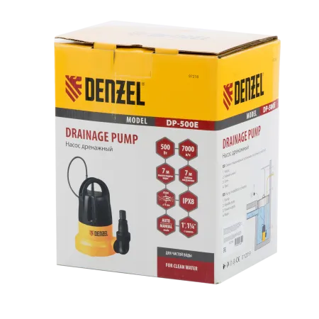 Дренажный насос DENZEL DP500E, 500 Вт, высота подъема 7 м, 7000 л/ч