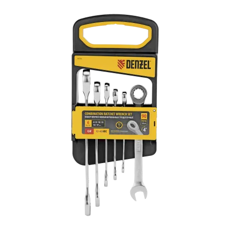 Набор ключей комбинированных трещоточных DENZEL 6-17 мм, 6 шт., CrV, матовый хром