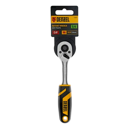 Ключ-трещотка DENZEL 1/4", 90 зубьев, с быстрым сбросом, CrV
