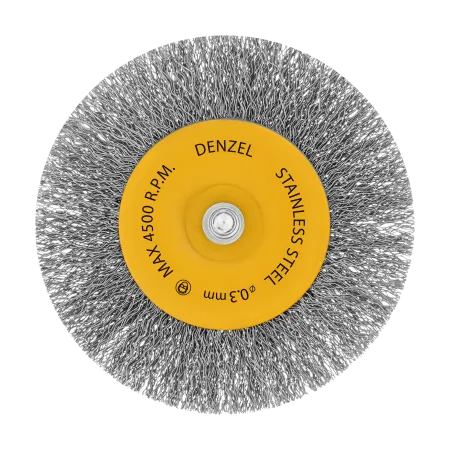 Щетка для дрели DENZEL 100 мм, Плоская, со шпилькой, нержавеющая витая проволока