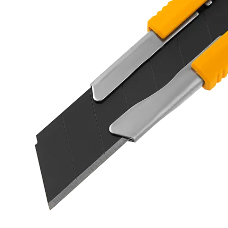 Нож DENZEL 18 мм, сменное лезвие, SK4, метал. направляющая, клипса, нажимной фиксатор