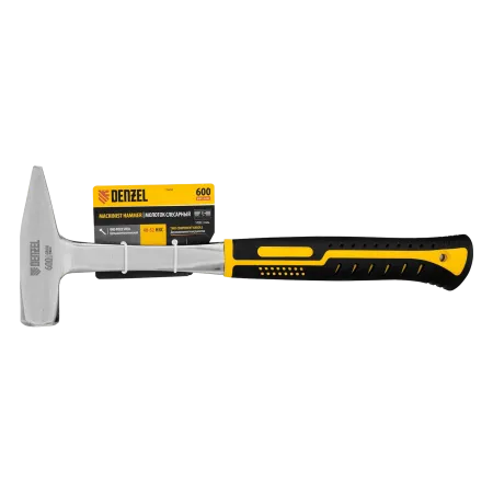 Молоток слесарный DENZEL 600 г, цельнометаллический, двухкомпонентная рукоятка