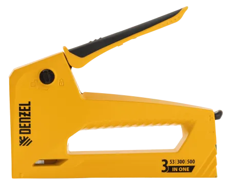 Степлер мебельный DENZEL алюминиевый корпус, тип 53, 6-14 мм, тип 300, 15 мм, тип 500, 15 мм