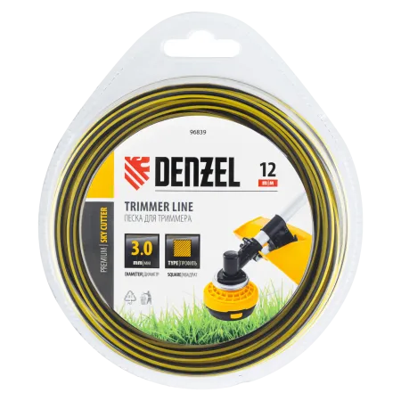 Леска для триммера DENZEL двухкомпонентная квадратная, 3,0мм х 12м, блистер SkyCutter