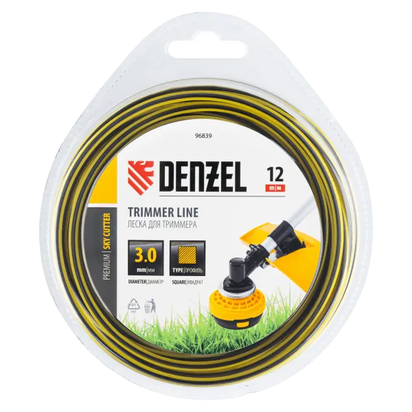 Леска для триммера DENZEL двухкомпонентная квадратная, 3,0мм х 12м, блистер SkyCutter