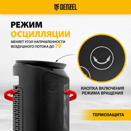 Тепловентилятор керамический DENZEL DTFC-2000X, 2 кВт, wi-fi, пульт, динамик, вращение, 3 реж.
