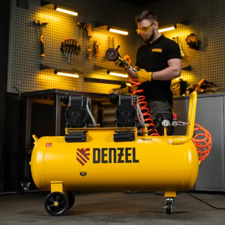 Компрессор безмасл. малошумный DENZEL DLP-3000/100, 3 кВт, 2х1,5 кВт,100 л, 2850 об/мин,500 л/мин